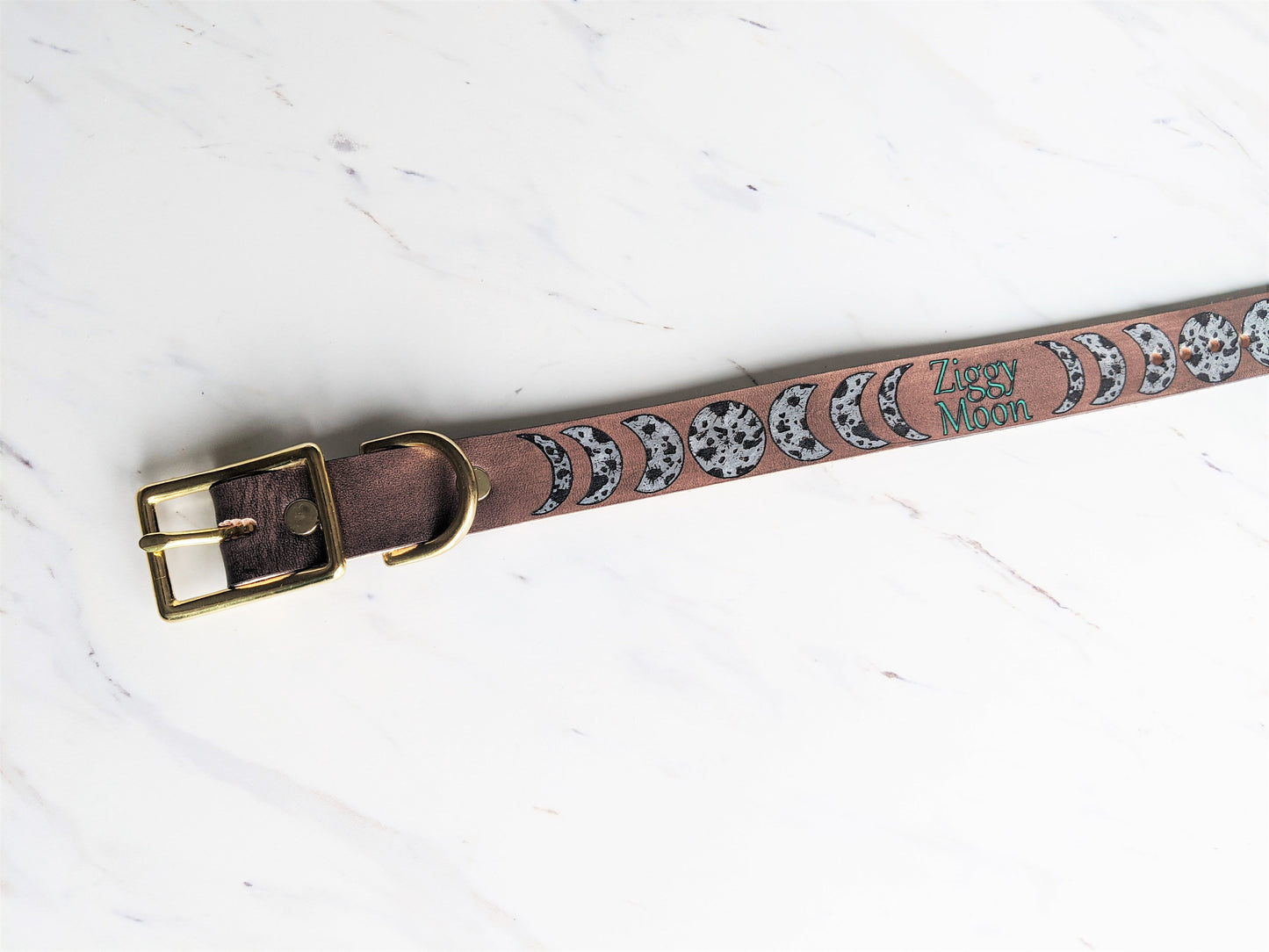 Celestial Moon - Leather dog Collar