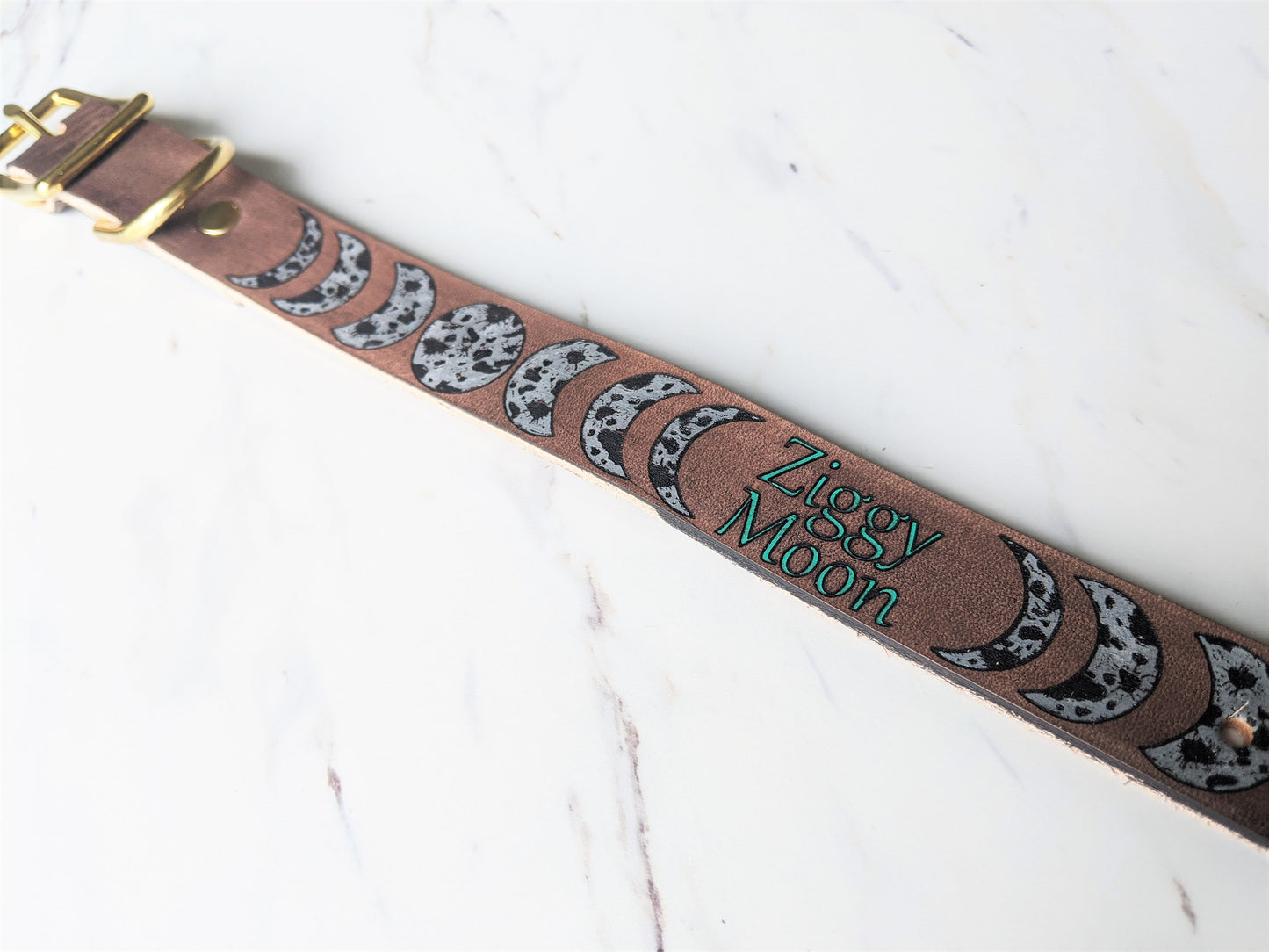 Celestial Moon - Leather dog Collar