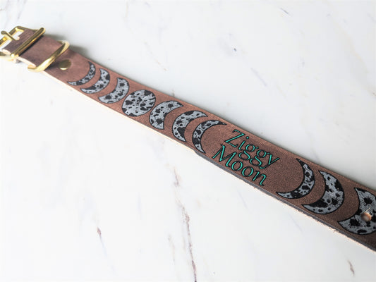 Celestial Moon - Leather dog Collar