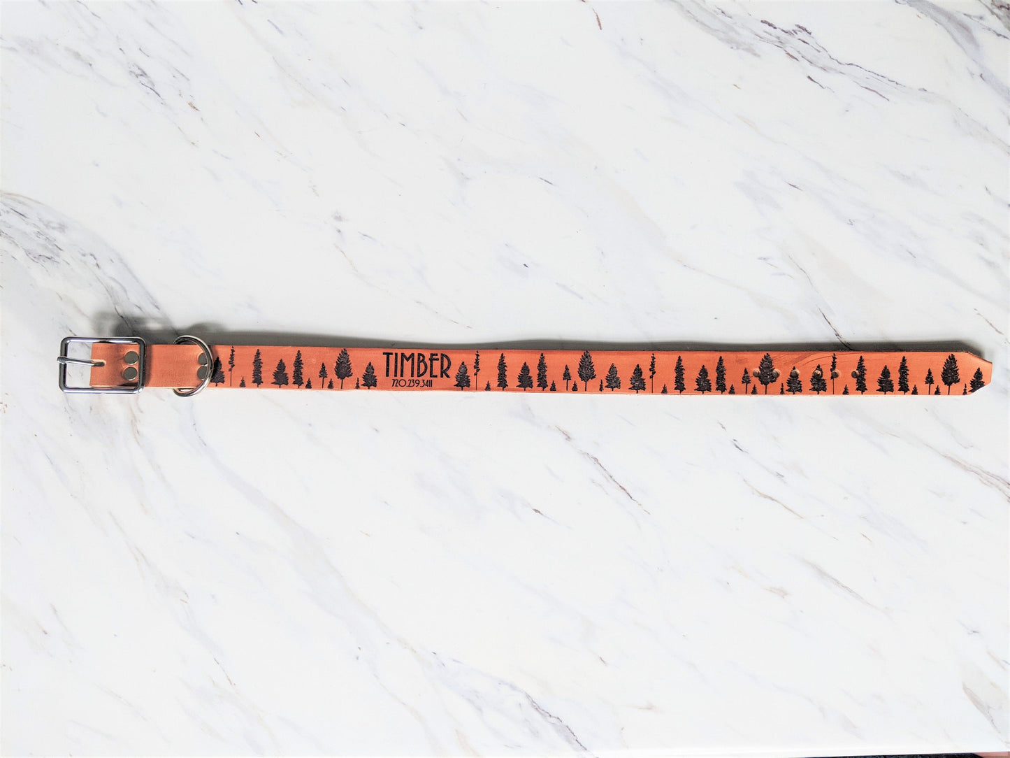 Pinaceae Silhouette - Leather Dog Collar